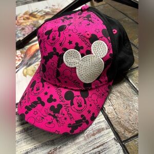Disney Parks Youth Baseball Cap Black Pink Adjustable Curved Brim Hat